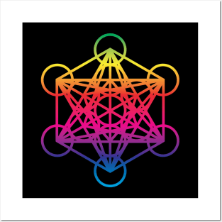 Metatron's Cube Sacred Geometry Retro Rainbow Posters and Art